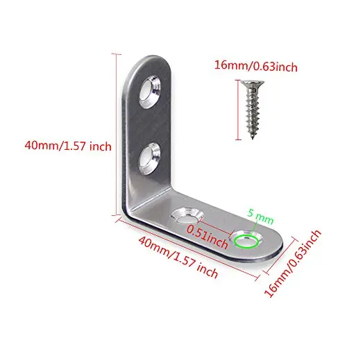 Угловая скобка, 40 мм x 40 мм Скоба из Нержавеющей Стали Угловой стальной шарнир правая угловая скобка крепеж, 16 штук с винтами