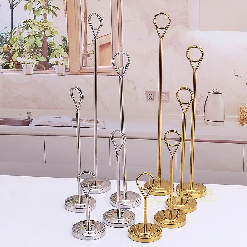 Gold 24PCS CSPRING Round Shape Wire Metal Picture Display Table Number Holder Stand Clip Spiral Circle Place Card Holders for Wedding Party Menu Name Desk 