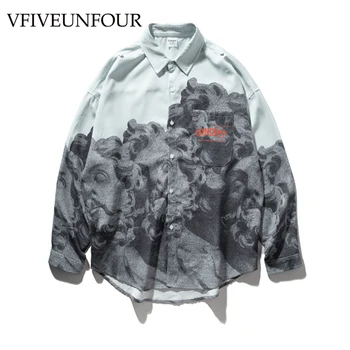 

VFIVEUNFOUR 2019 New Arrivals Chinese Printing Style Shirt Men Novelty Long Sleeve Shirts Hip Hop Male Casual Fashion Shirt