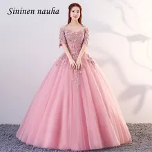 Розовые Бальные платья с рукавами 1/2 и v-образным вырезом с открытыми плечами, бальное платье с аппликацией, vestidos De 15 Anos, милые 16 платья 339