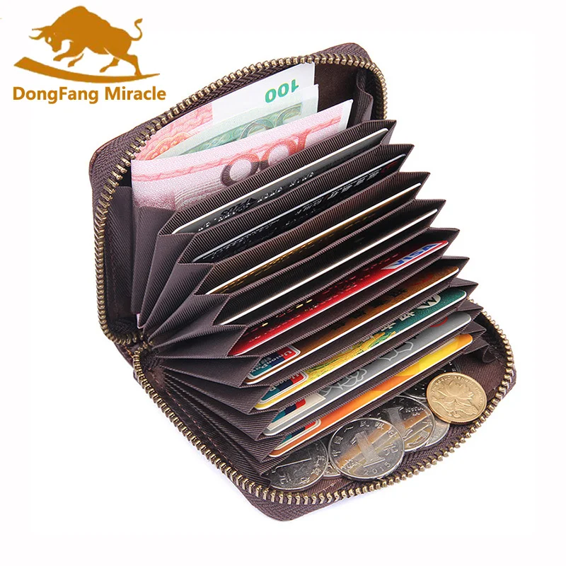 

Genuine Leather Card packet Unisex Organ Accordion Card Case Bag Coin Purse Key Bag RFID Card Bag
