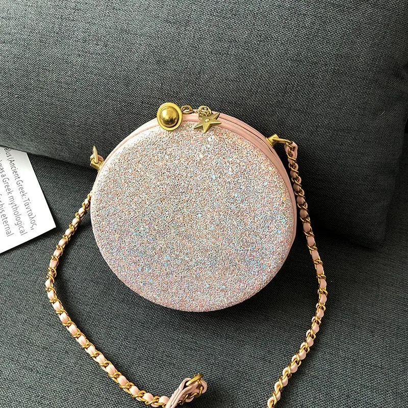 

Woman Round Casual Shoulder Bag Female Adjustable New Sequin Small Circular Evening Bag Lady Handbag Fashion Bag 2019 Sac A Main