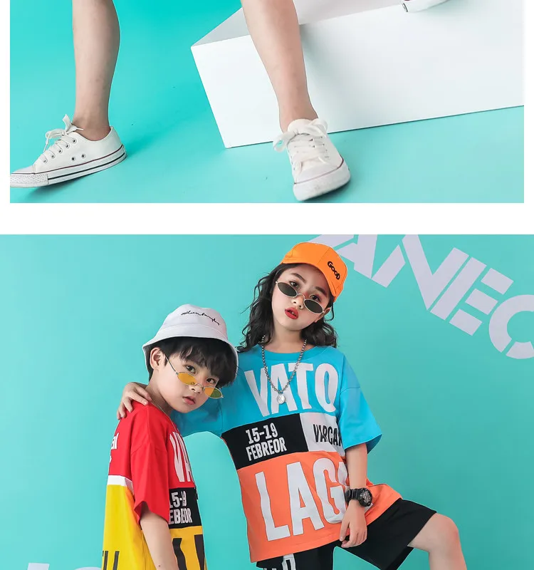 Summer 2019 baby girls Boys clothing set 6 8 10 12 14 Years hiphop tshirt pants kids jazz dance costumes toddler outfits 140 160 (9)