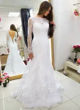 Free Shipping Brazilian Style Trumpet Lace Up Back Sweep Train Long Sleeve Lace Mermaid Cut Bridal Dress MF388