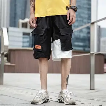 

Men Cargo Shorts Streetwear Casual High Street Loose Short Pants Military Summer Knee Length Shorts Men Funny Hip Hop Shorts