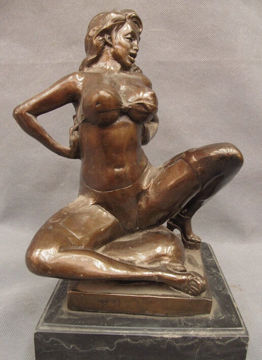 

12" Chinese Bronze Art Sexy Female Woman Belle Beauty Goddess Statue Sculpture