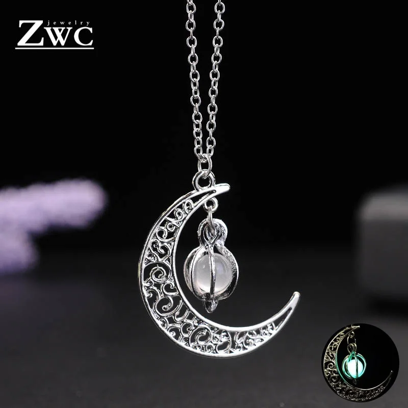 ZWC Модное Новое индивидуальное светящееся ожерелье с Луной для женщин и мужчин, очаровательное полое светящееся металлическое ожерелье из нержавеющей стали, подарок - Окраска металла: Green