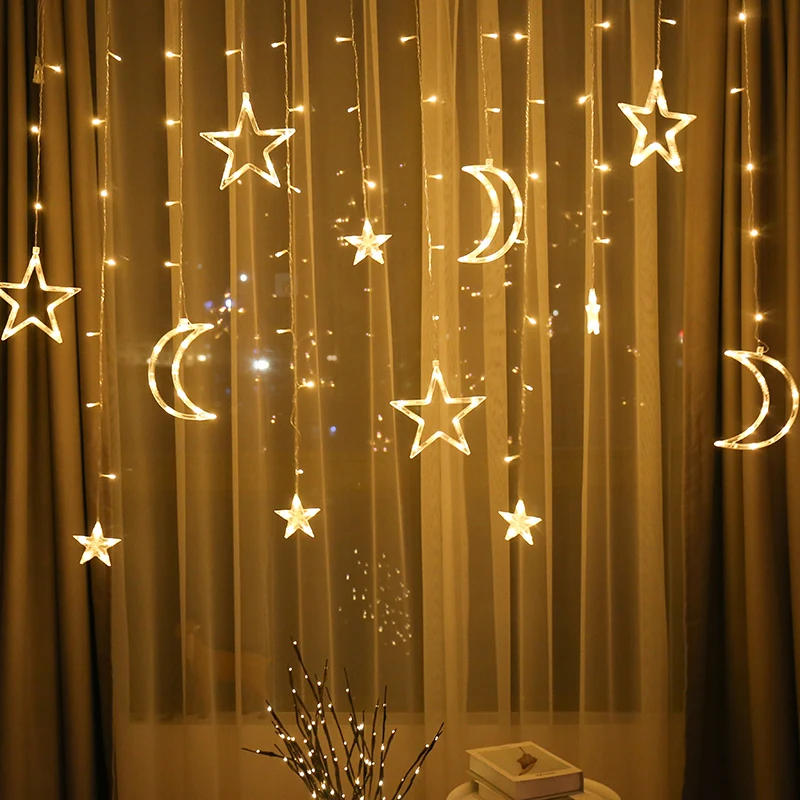 «Луна», «Звезды» Led Шторы осветительная лента Рождественский светильник s украшения праздничный светильник s Шторы лампа Свадебные неоновые Фонари 220 В светодиодная гирлянда светильник