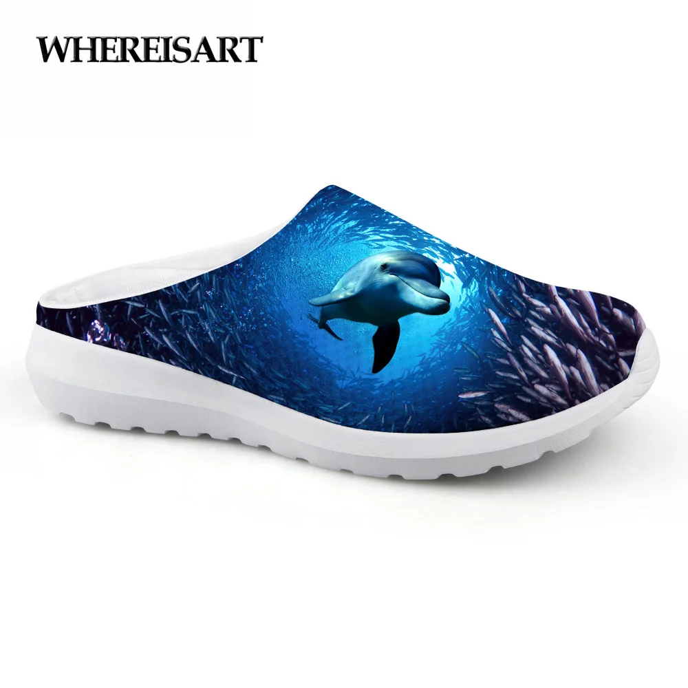 

WHEREISART Women Shoes Animal Sandals Casual Shark Dolphin Printing Female Slippers 2019 Summer Indoor Slides Ladies Home Mules