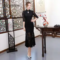 2018 черный Мини Cheongsam модные Китайские Восточные вечернее платье Для женщин Qipao сексуальные свадебные Китай Костюмы магазине