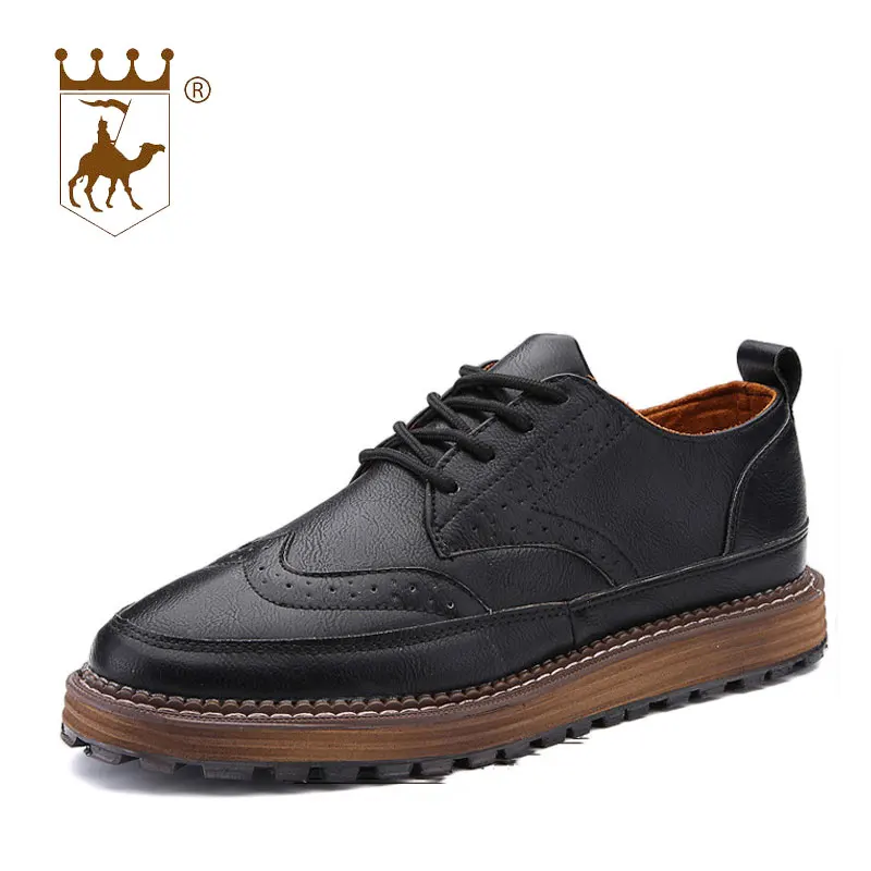 

BACKCAMEL Men's Casual Shoes British Low Blok Men's Shoes Retro Flat Shoes Breathable Wear-resistant Lace Footwear Size 39-44