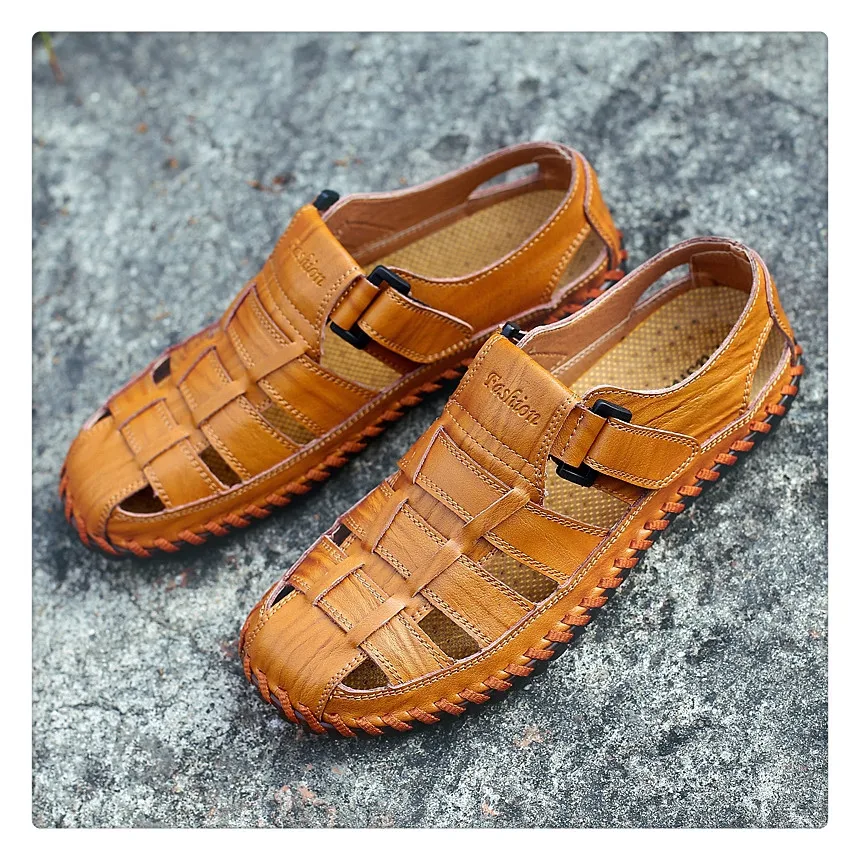 Новые летние мужские сандалии г. Пляжная Мужская обувь для отдыха высококачественные сандалии из натуральной кожи мужские сандалии Большие размеры 39-47