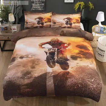 

Thumbedding Motorcycle Bedding Sets King Size 3D Duvet Cover Set Sport Style Racing In the Fire Bed Set with Pillowcase 3pcs