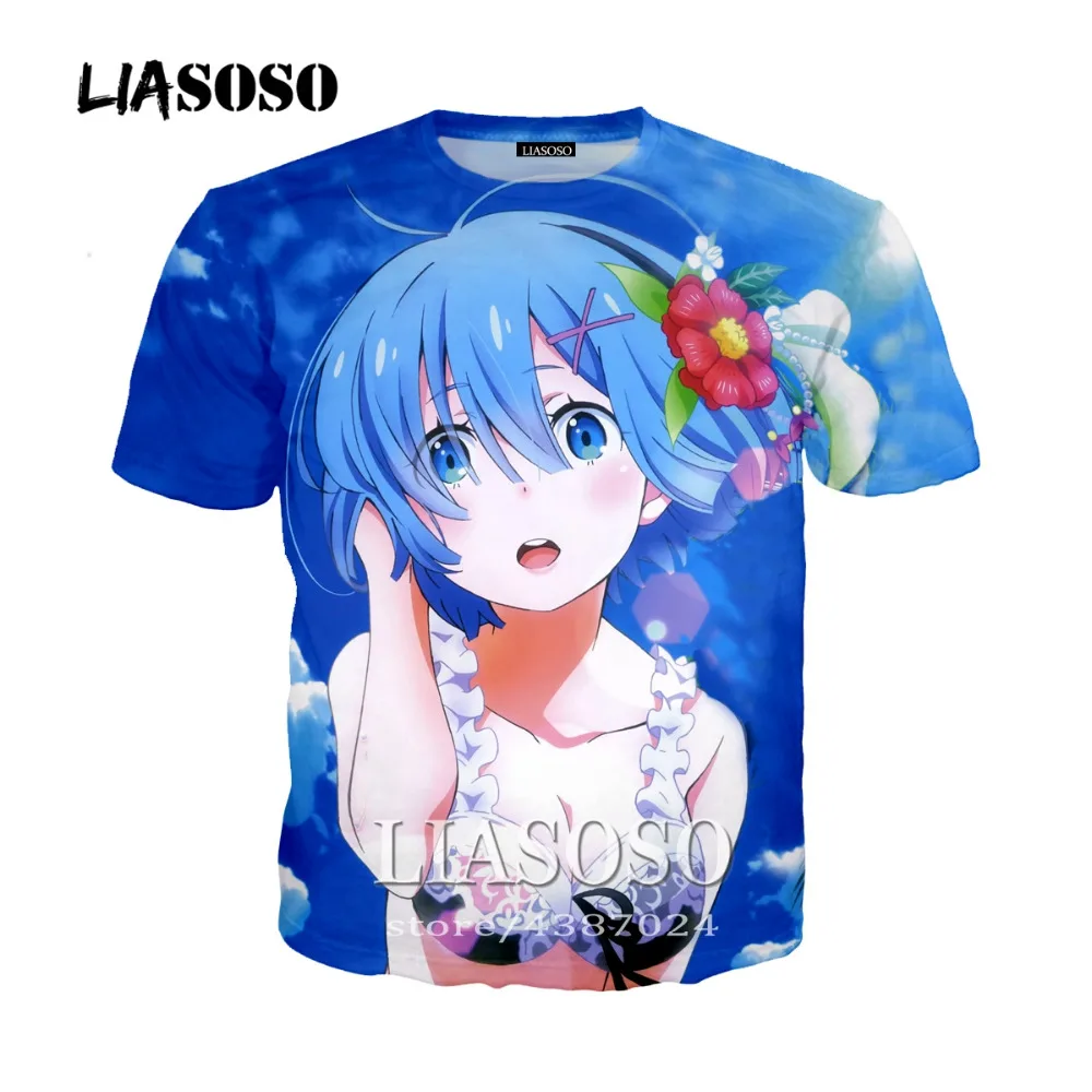 LIASOSO New Anime Re Zero T-shirt Summer 3D Print T-shirt Fashion Men's Wear Women's Cosplay T-shirt Top Brand Clothing A019
