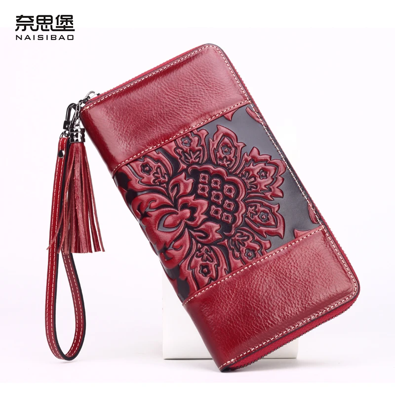 High quality Leather purse Chinese style Leather embossed Clutch Wallet
