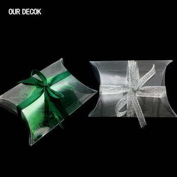 

100 Pcs/lot 9cmx6.5cmx2.5cm Pillow Shape Sweet Candy Box Packaging Gift Box for Wedding Party Favor Decor Clear PVC Wholesales