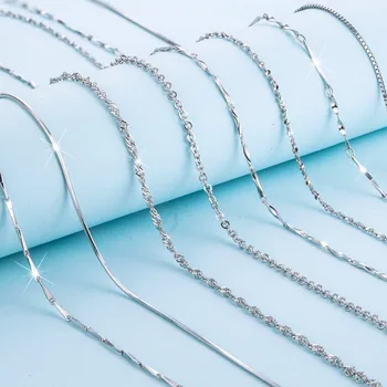 

Real 925 Sterling Silver Necklaces Slim Thin Snake Chains Necklace Women Body Box Chain For Woman