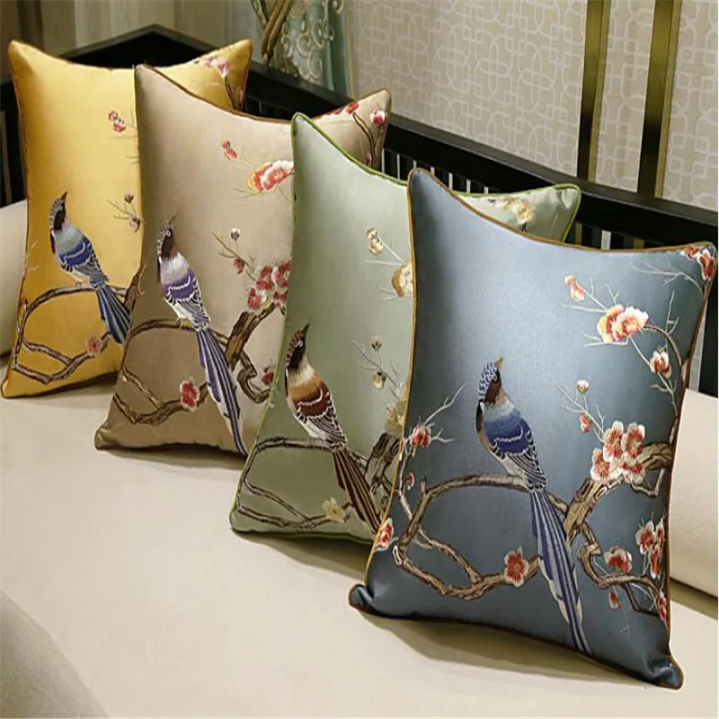 Классическая вышивка птица подушка с внутренней подушкой вышивка сатиновая подушка стул декоративная для подарка