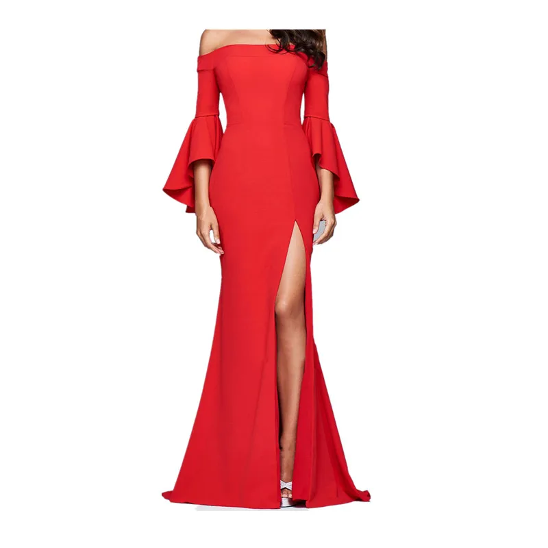 

Women Long Evening Sexy Flare Sleeve Party Dresses Red Formal Elegant Gown Maxi Vintage Dress Vestido De Festa