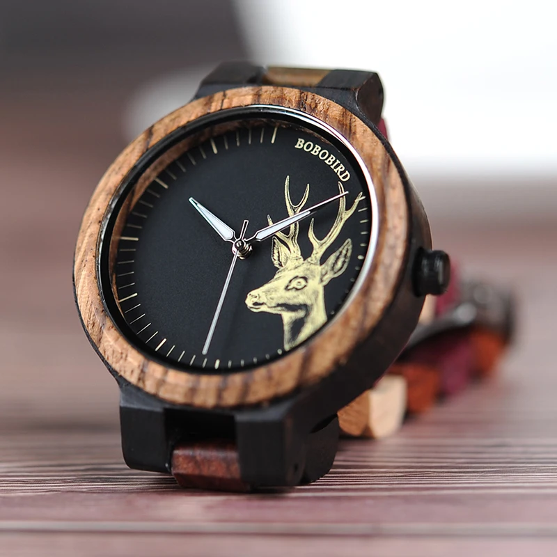 Повседневные кварцевые часы BOBO BIRD Lovers' с дизайном лося, часы из натурального дерева для мужчин и женщин с разноцветным деревянным ремешком в подарочной коробке