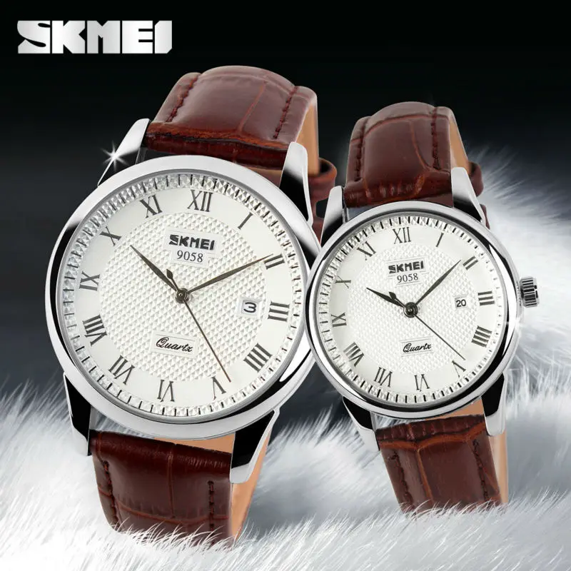 SKMEI Brand Luxury Lovers Quartz Watch Fashion Casual Watches 30m Waterproof Leather For Men Women Dress Wristwatches 9058 SKMEI Brand Luxury Lovers Quartz Watch Fashion Casual Watches 30m Waterproof Leather For Men Women Dress Wristwatches 9058