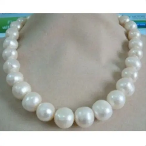 

huge 12-13mm natural tahitian south sea white green pearl necklace 18" 14k