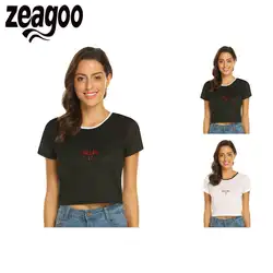 Zeagoo круглым вырезом Повседневное Для женщин короткий рукав одноцветное открытым пупком футболка, это буквы