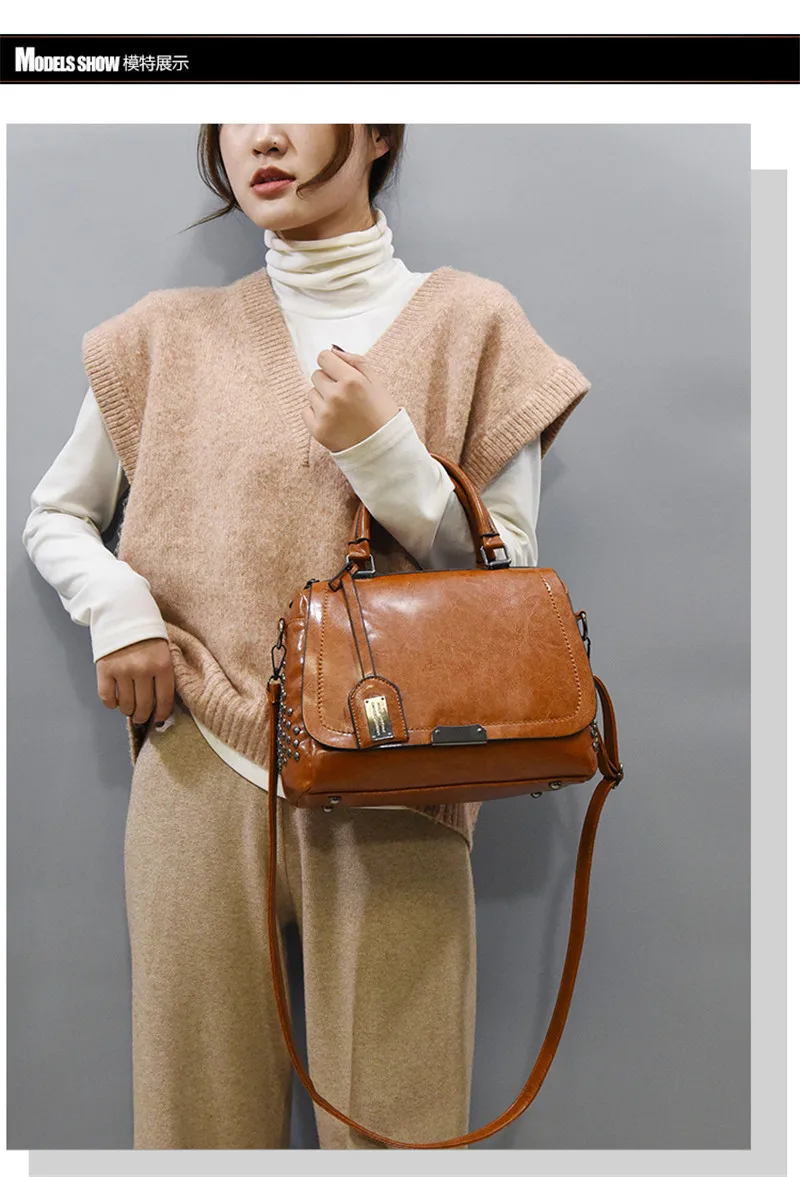 Винтажная женская сумка с короткими ручками, кожаная сумка с заклепками, сумка-шоппер для дам, роскошная женская сумка через плечо, бостонские сумки