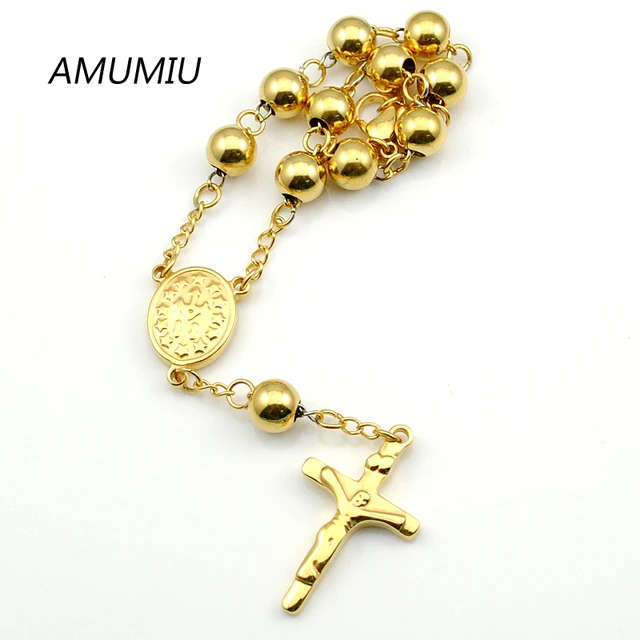 Amumiu 225cm8mm Beads Rosary Bracelet For Mengold Color Cross Catholic  Church Stainless Steel 316l Jewelrywholesale Hzb052w8  Bracelets   AliExpress