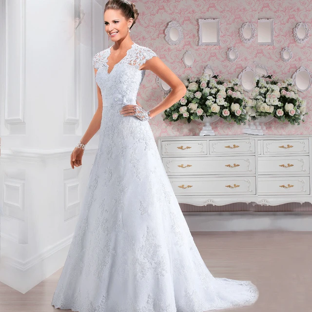 Sheer Lace Back Wedding Dress
