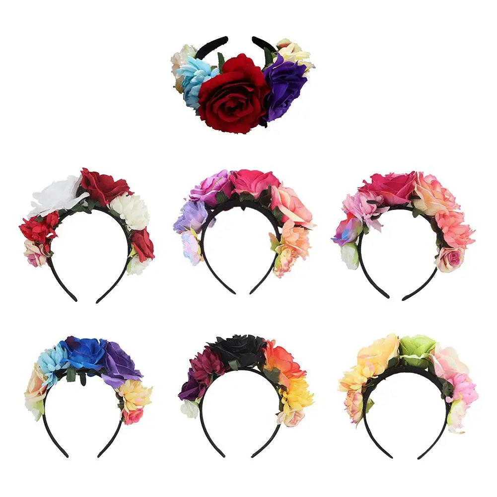 New Women's Hawaiian Rose Flower Crown Garland For Party Day Of The Dead Headband Costume Rose Garland