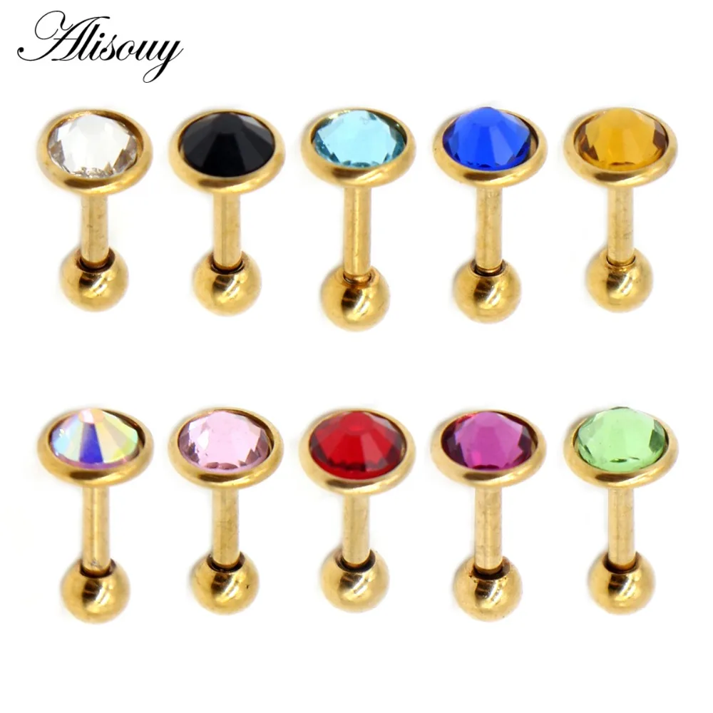 

Alisouy 1pc Steel Stud Earring Tragus Cartilage Barbell with Gem Stone Fashion Ear Body Piercing Jewelry For Women 16 Gauge 1/4"