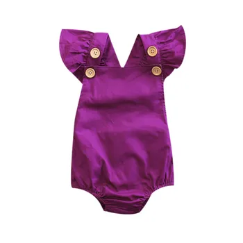 

Brand New Cute Baby Girls Summer Purple Rompers Toddler Baby Solid Short Ruffle Sleeve Buttom Jumpsuit Outfits Sunsuits