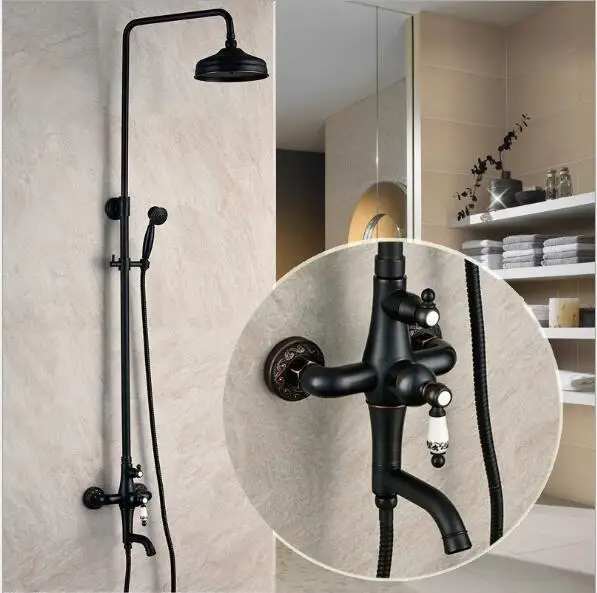 

Luxury Antique Bath Rainfall Shower Faucet Set Black Bathtub Faucet Tap with Hand Spray Bath & Shower Faucet with ceramic
