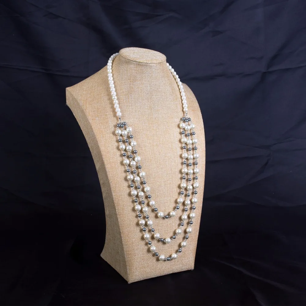 Длинное жемчужное ожерелье, многослойное жемчужное ожерелье, серое и белое жемчужное ожерелье, жемчужное ожерелье ручной работы