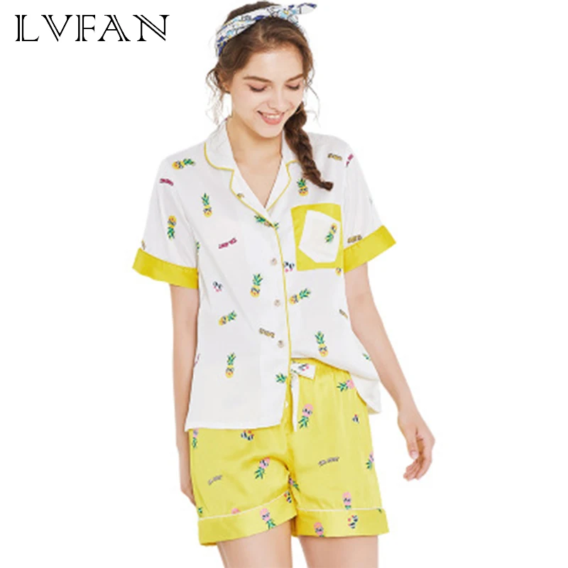 

New Silk-like Pajamas for Ladies In Summer New Short-sleeved Shorts Two-piece Suit for Breathable Comfort Home Wear TZ873