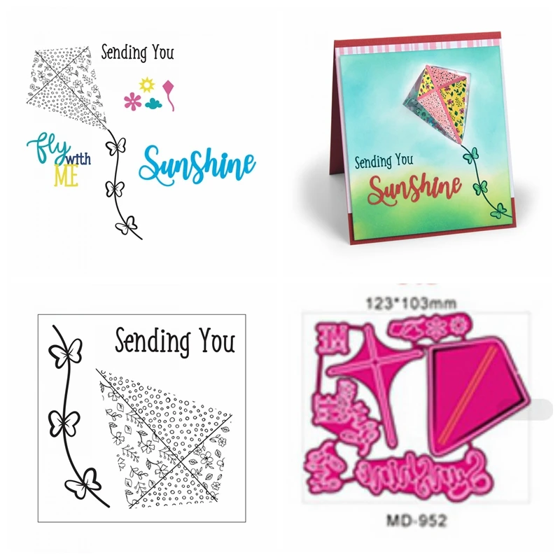 

Fly Kite Silicone Clear Stamp With Metal Cutting Dies Stencils for Scrapbooking Valentine Embossing Decorative Crafts Template