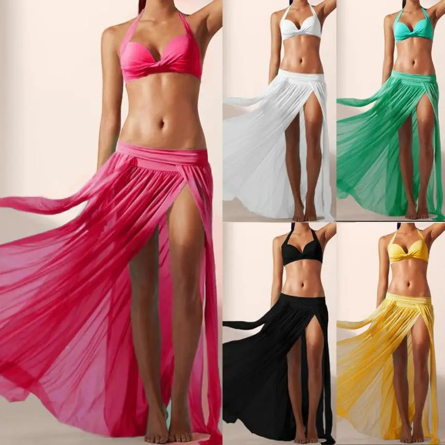 

JAYCOSIN Casual Style Skirt Women Sexy Boho Chiffon High Split Long Maxi Skirt Beach Skirt t38