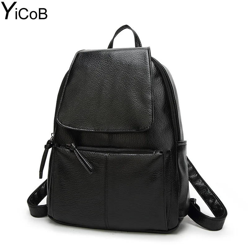 YiCoB Fashion Backpacks for Teenage Girls School Bags Women Solid PU Leather Backpack Ladies Travel Rucksacks Student Bookbag A4 bookbags-for-girls