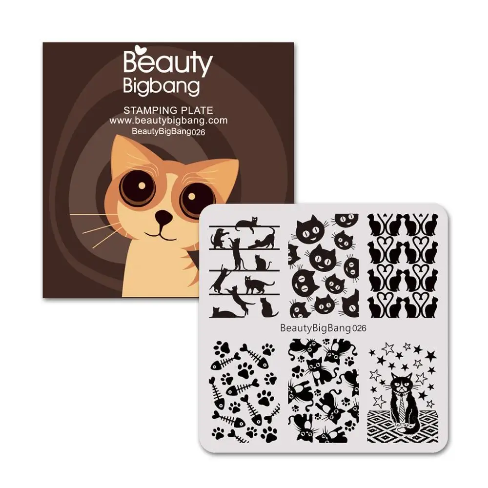 

BeautyBigBang Gel 5.4CM Naill Stamping Plates Art Stamp Square Cat Animal Manicure Nail Art Image Plate Nail Art Print Stencil