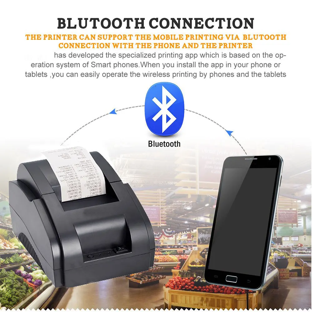 

Black and white Wholesal High quality 58mm thermal printer receipt machine printing speed 90mm / s USB + Bluetooth interface