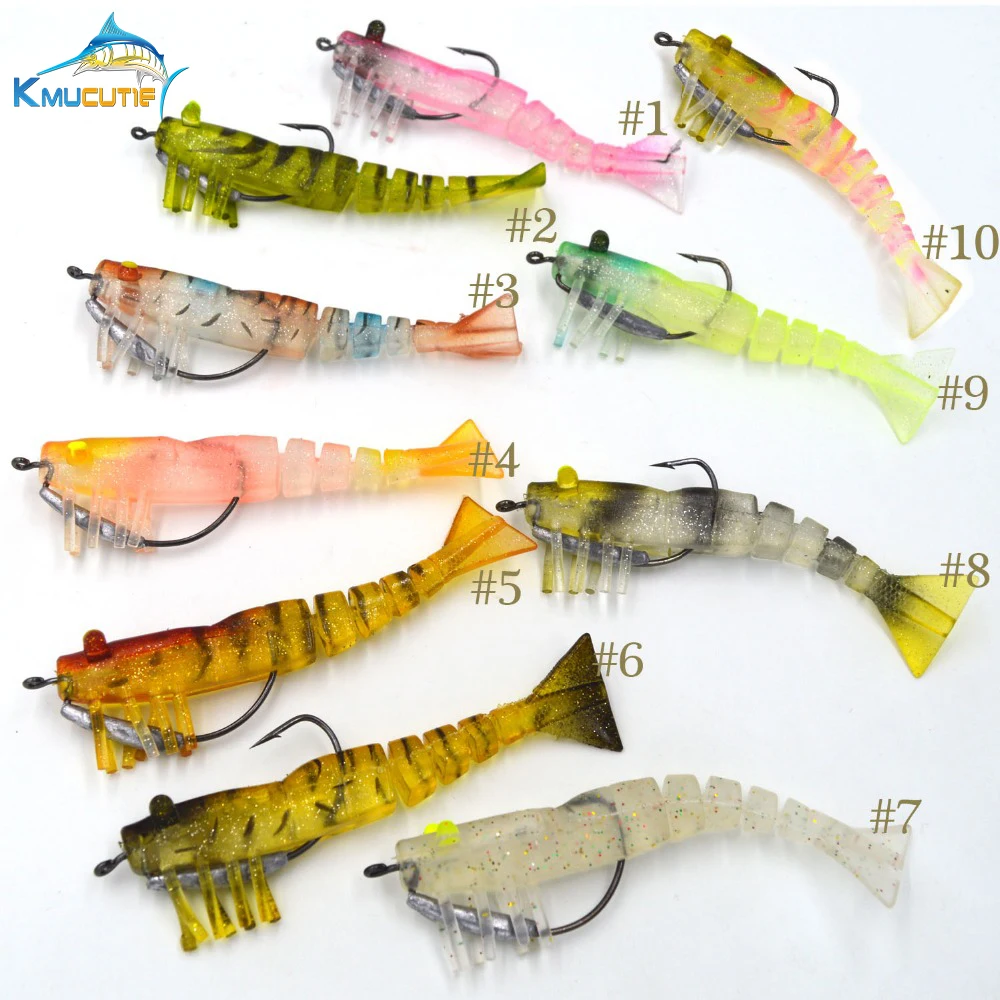 10 PCS Random mixed color 7g 9.5cm soft plastic shrimp fishing lure