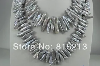 

ddh001225 Beautiful gray keshi reborn pearl long necklace 34INCH
