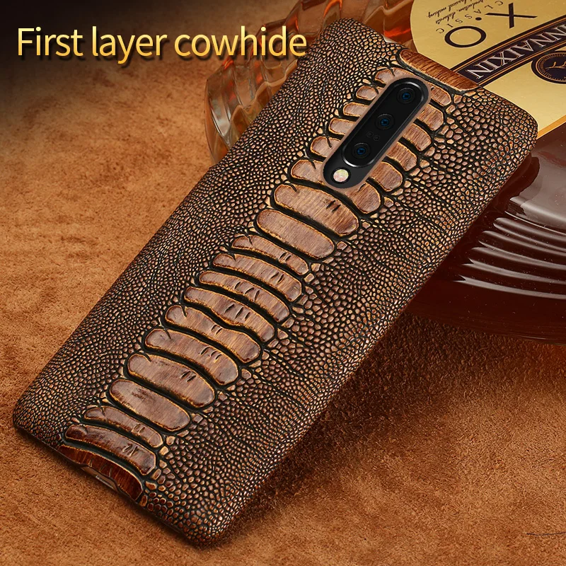 

Genuine Leather Phone Case For Oneplus 7 Pro 7T Ostrich Leg grain Shell For One plus 7 6 6T 5 5T 3 3T 7T Pro Luxury Back cover