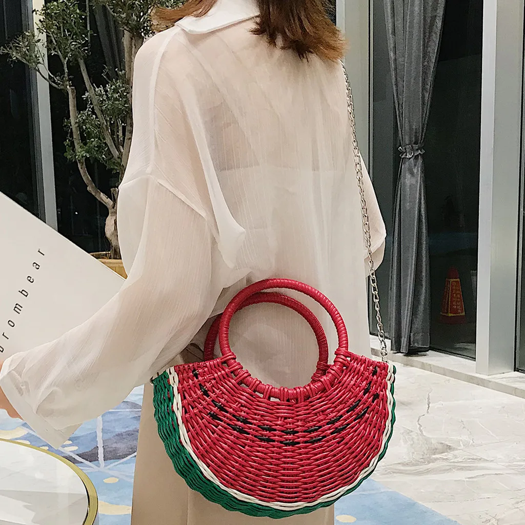 

Fashion 2019 Casual Summer Women New Fashion Woven Chain Shoulder Bag Beach Straw Messenger Mobile Phone Bags
