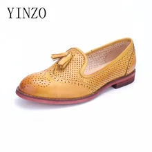 YINZO/Брендовая женская обувь из натуральной кожи; винтажные туфли на плоской подошве; женские туфли-оксфорды с круглым носком; коллекция года; летние женские лоферы; большие размеры