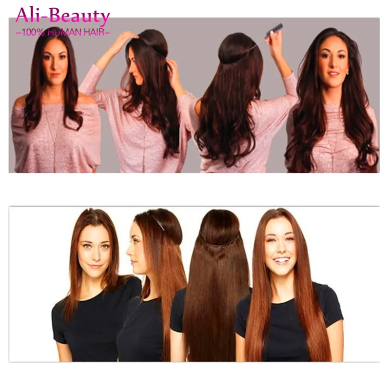 

Fish Line Hair Brazilain Virgin Hair 1Pc Fish Line Miracle Hair Extensions 18 inches Straight Human Hair Extensions #1 1B 6# 613