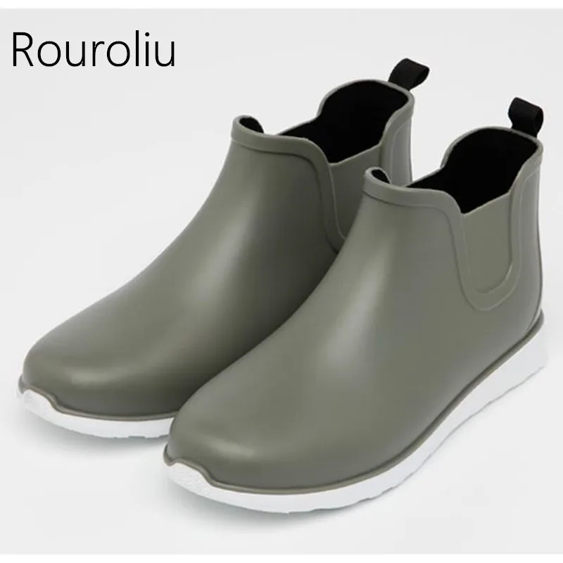melhor Rouroliu Homens Outono Calçado de Segurança de Pesca Rainboots Sapatos Sapatos de Água de PVC À Prova D Água Homem Galochas Não Slip Botas de Chuva do Tornozelo RT176
