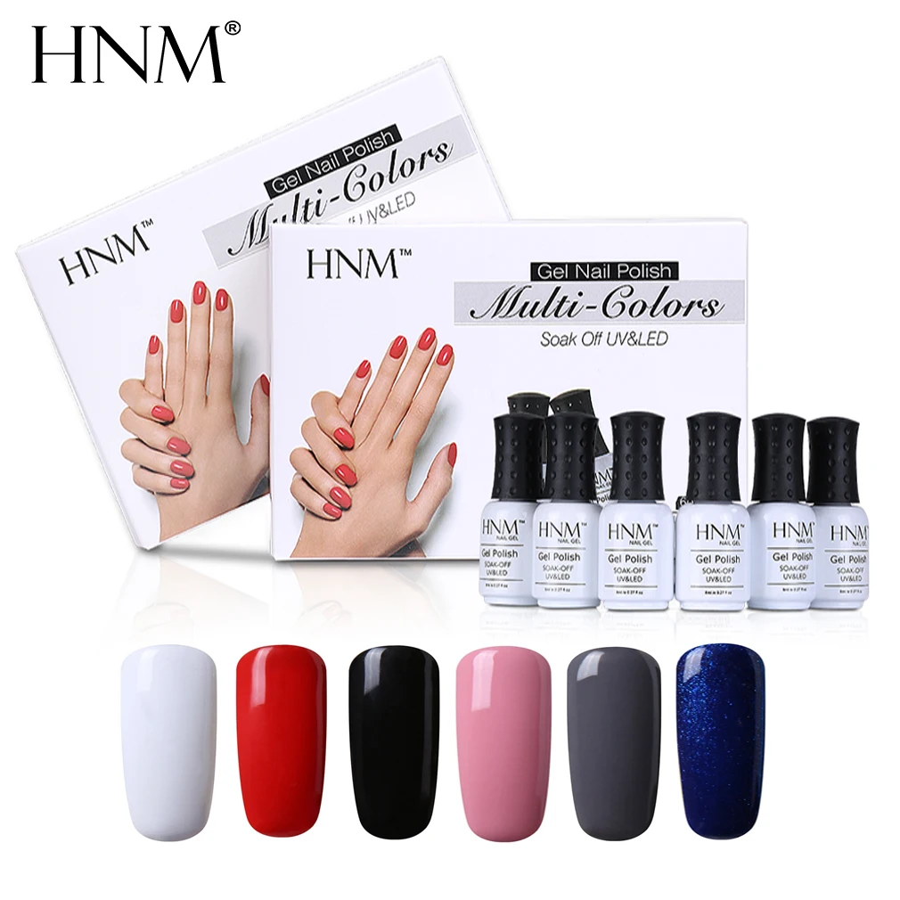 HNM Светодиодный УФ гель для ногтей 6 классических однотонных цветов на выбор