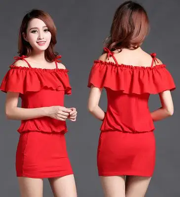 Лето новая модель куртки с хлопковой подкладкой в Корейском стиле, Большие размеры женские жира мм Свободные Сексуальная футболка с коротким рукавом шить платье до уровня бедер - Цвет: red